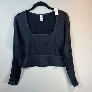 Offline By Aerie Seamless Cable Square Neck Ribbed Top Shirt Black NEW Womens XL